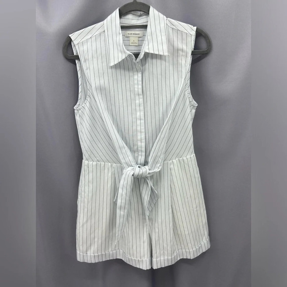 Club Monaco Pinstriped Linen Blend Sleeveless Romper Size 6 - Picture 1 of 8
